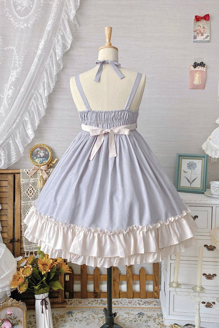 Grey [Monet Estate] Sleeveless High Waisted Ruffle Bowknot Asymmetric Sweet Lolita Jsk Dress