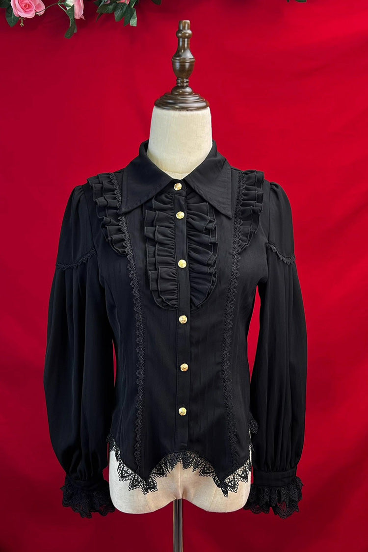 [Späte Nacht] Reverskragen Langarm Rüschen Spitze Schlanke Süße Lolita Bluse 6 Farben 