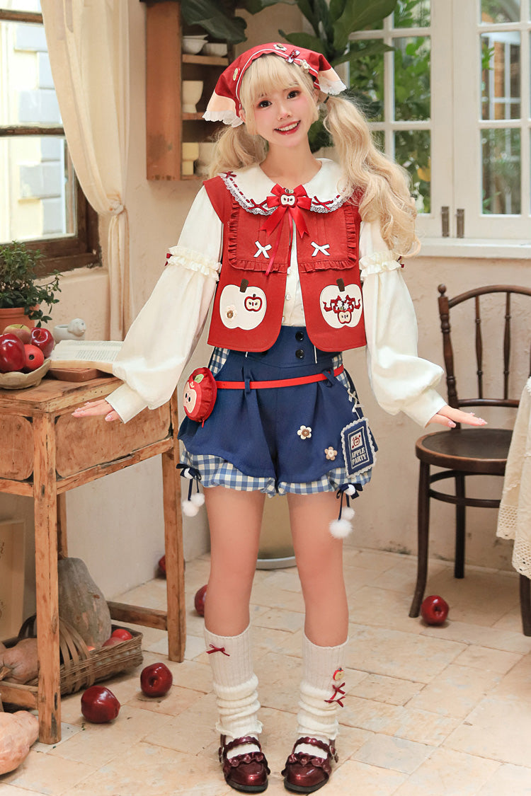 Multi-Color [Witch Gina] Long Sleeves Print Bowknot Ouji Sweet Lolita Vest Shorts Set