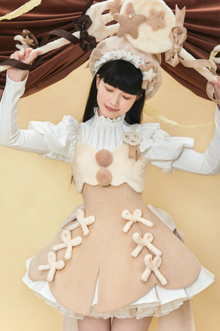 Stand Up Collar Long Sleeves High Waisted Thickened With Vest Sweet Lolita OP Dress 4 Colors