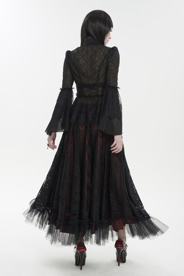 Black Lace Round Collar Flared Sleeved Women's Gothic Shirt