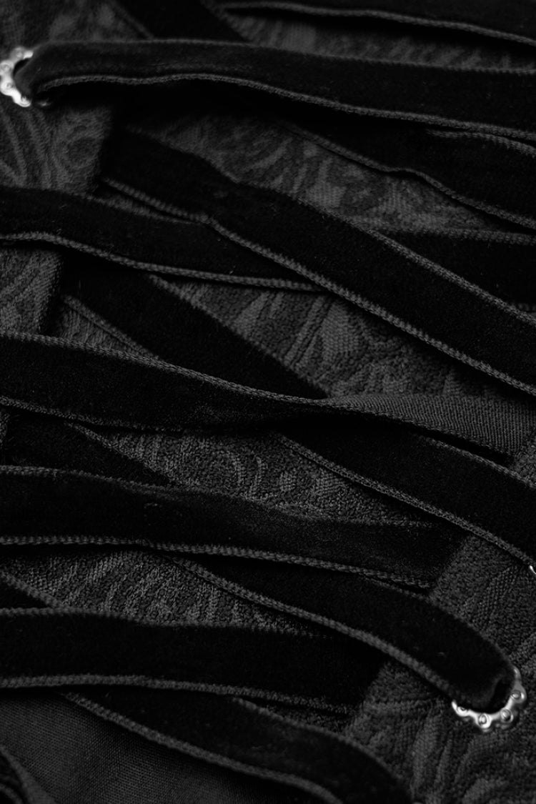 Black Jacquard Side Zipper Lace-Up Women's Gothic Corset