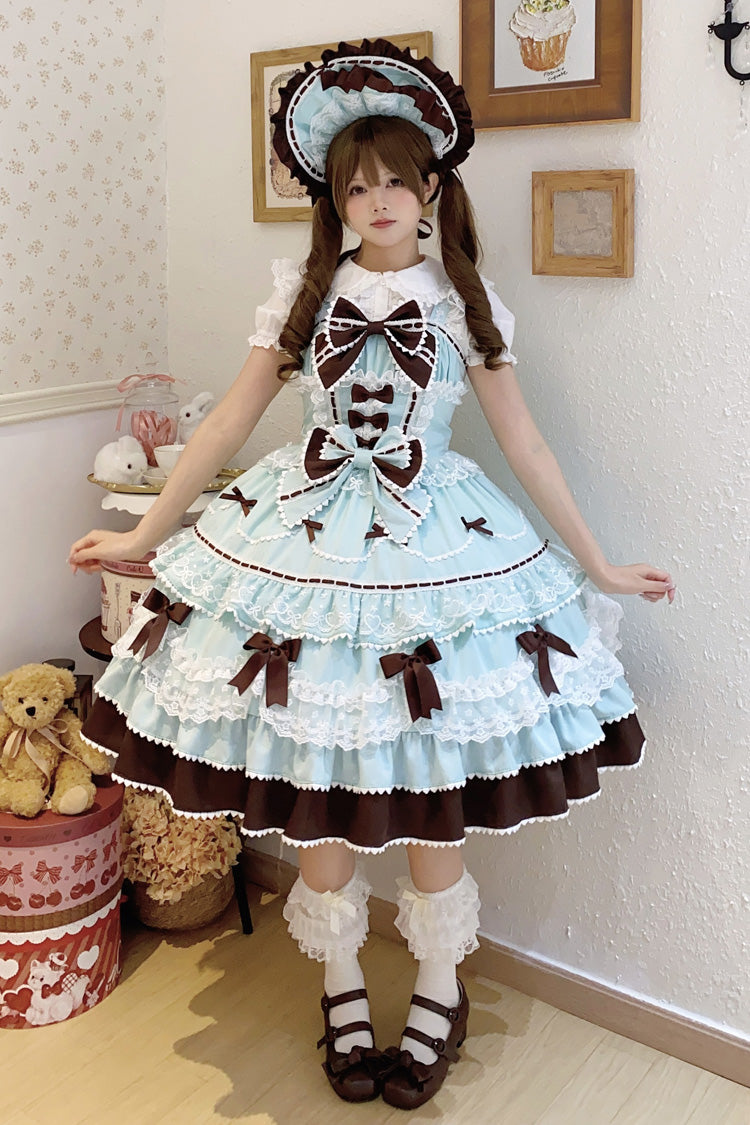 Mint Chocolate [Fondant Cake] Sleeveless Multi-Layered Ruffle Bowknot Lace Sweet Lolita Jsk Dress