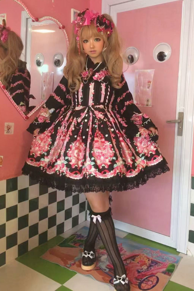 [Strawberry Chef] Sleeveless Print Bowknot Lace Sweet Lolita Jsk Dress 4 Colors