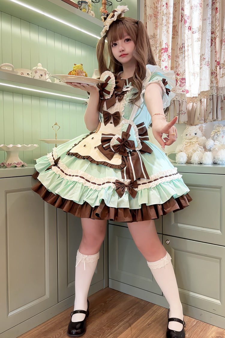Cookies Kurzarm Maid Rüschen Bowknot Süßes Lolita Stufenkleid 2 Farben