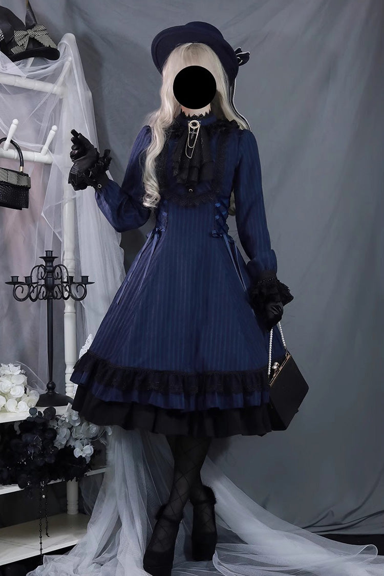 Point Manor Solid Color Stand Collar Long Sleeves Multi-layer Ruffle Gothic Lolita Dress 5 Colors