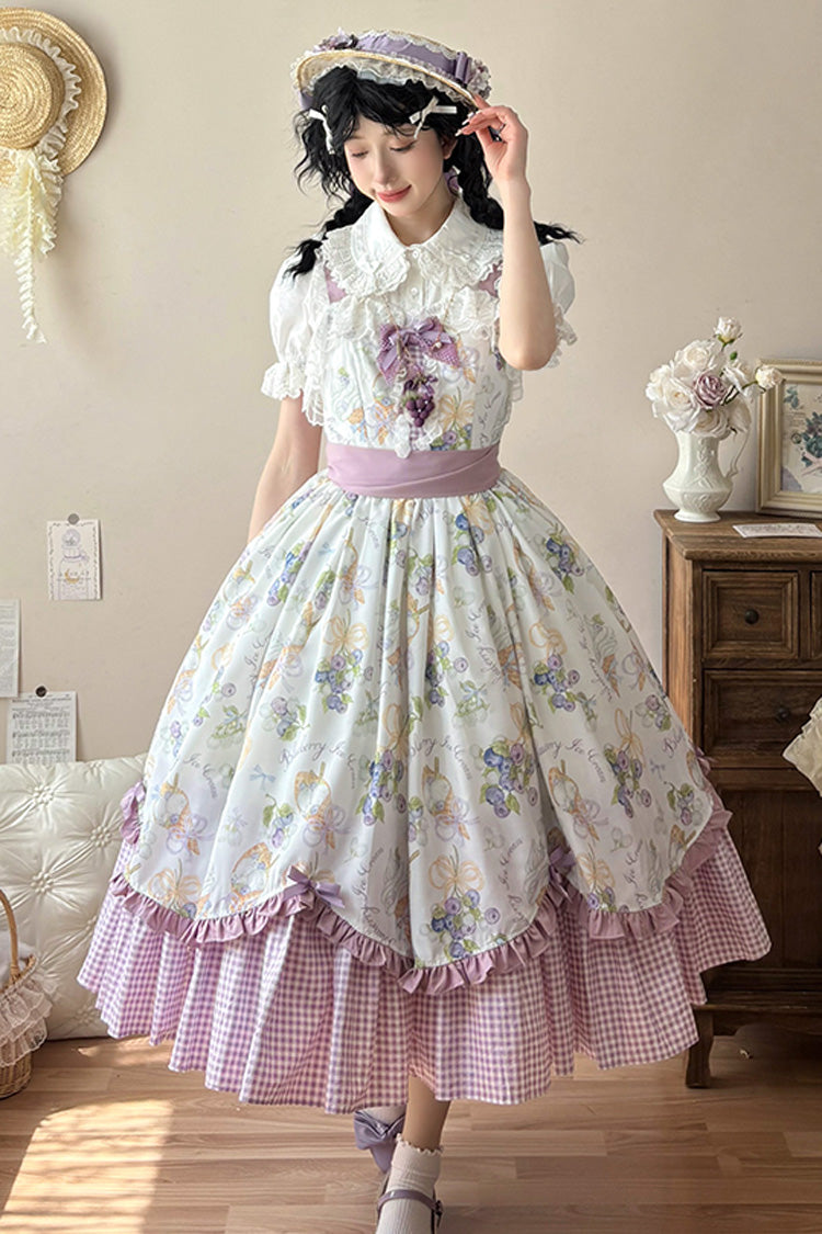 [Blueberry Early Summer] Sleeveless Print Ruffle Bowknot Sweet Lolita Jsk Dress 2 Colors