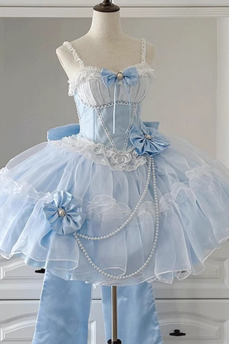 Blue Sleeveless Ruffle Hanayome Bowknot Lace Sweet Plus Size Lolita Jsk Dress 2 Versions
