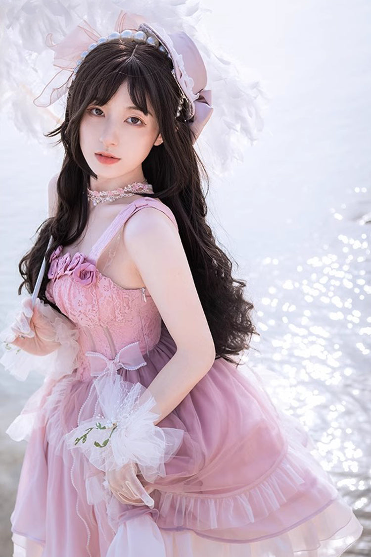 Gradient Pink Fishbone Elegant Ballet Sweet Lolita Jsk Dress