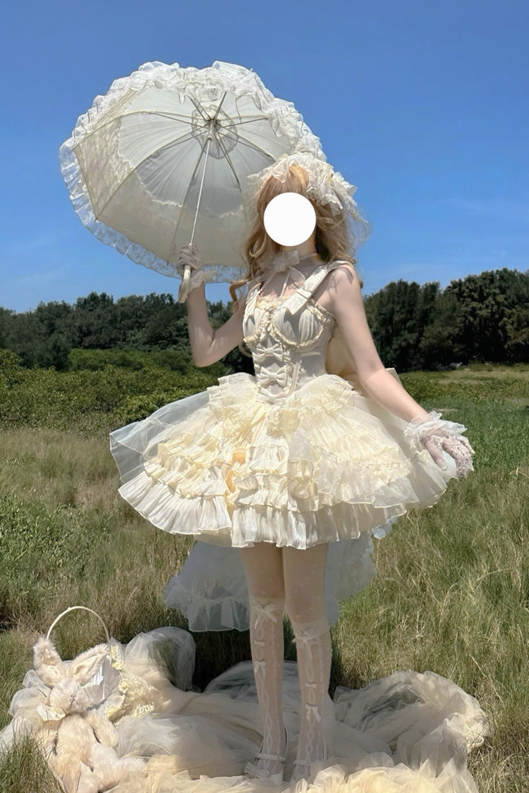 Abricot [Gâteau à la crème] Robe sans manches à volants multicouches avec nœud papillon doux princesse Lolita Jsk 