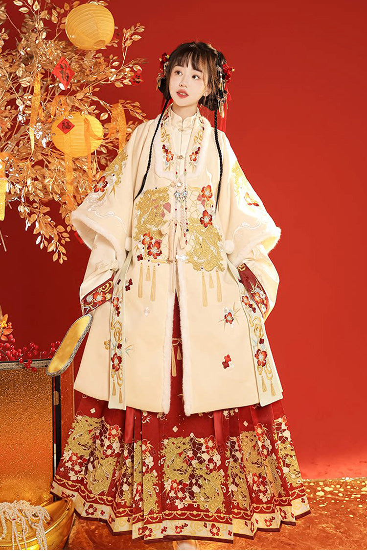 [Fest] Stehkragen, lange Ärmel, bedruckt, bestickt, lässig, klassisch, chinesisch inspiriertes Hanfu-Set für Damen