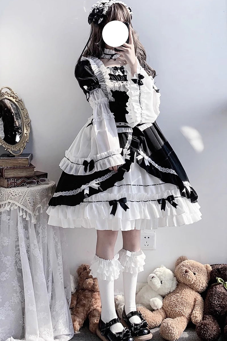 White/Black Hime Sleeves Multi-layer Ruffle Cardigan Bowknot Gothic Princess Lolita Dress