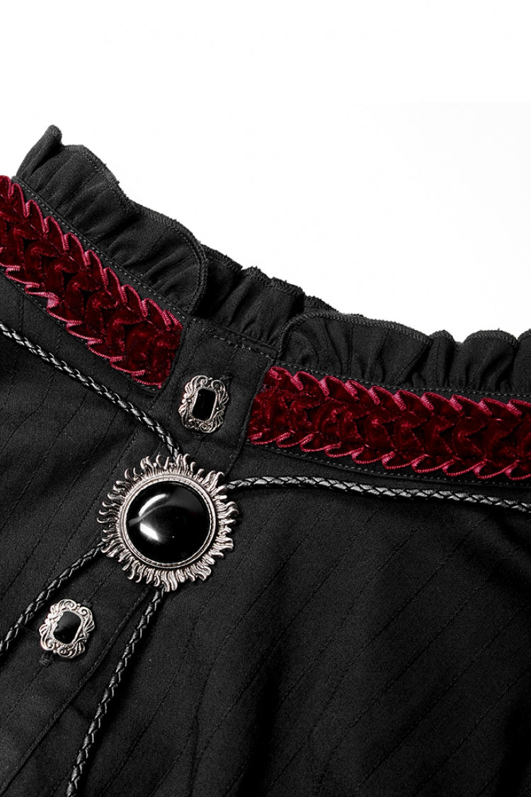 Black/Red Gothic High Collar Front Retro Metal Button Lantern Sleeve Men's Shirt