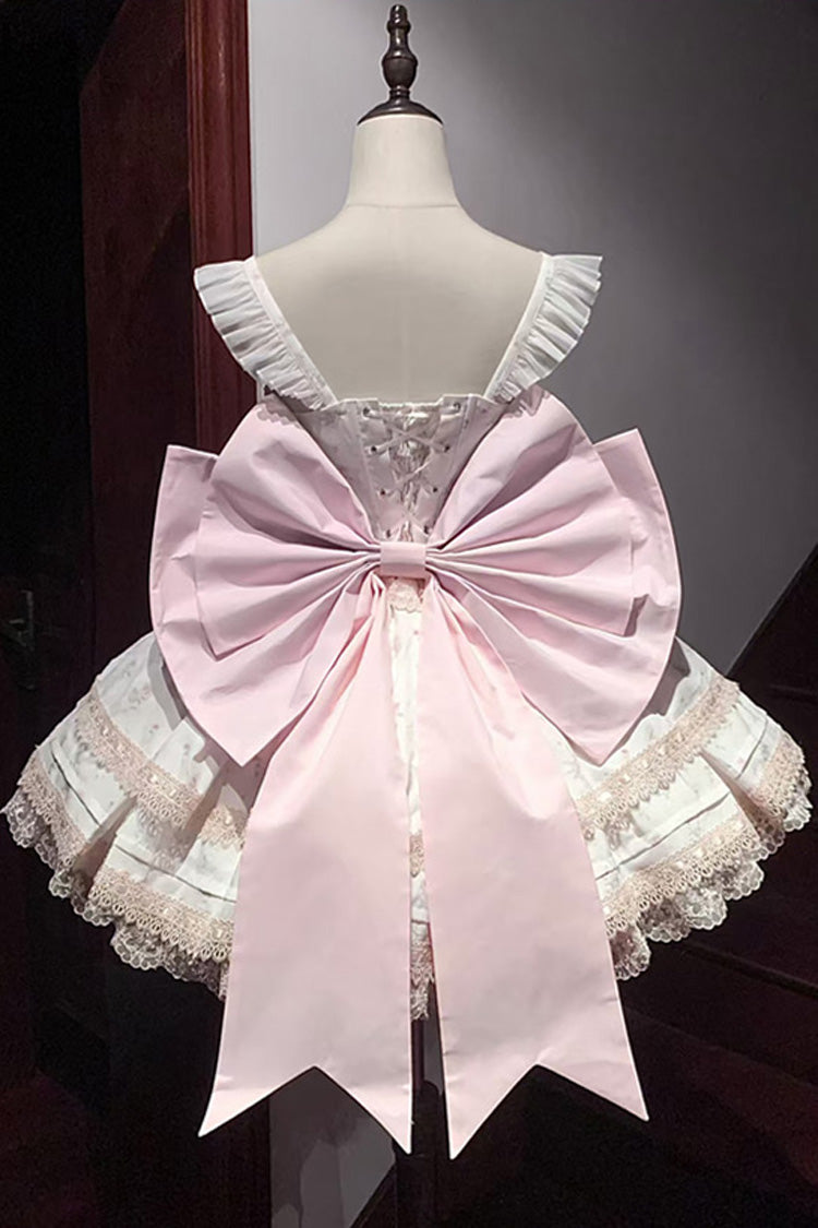 Pink [First Love Rose] Multi-Layered Print Ruffle Bowknot Lace Sweet Lolita Jsk Dress Set