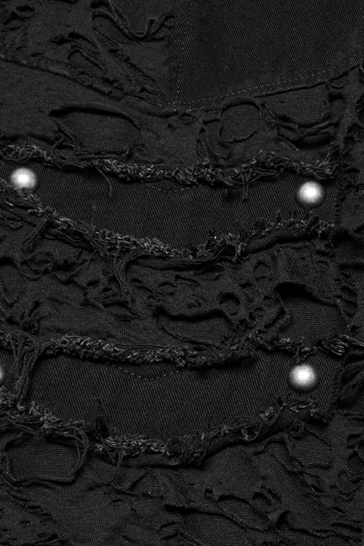 Black Ripped Eyelet Straps Men's Gothic Shorts