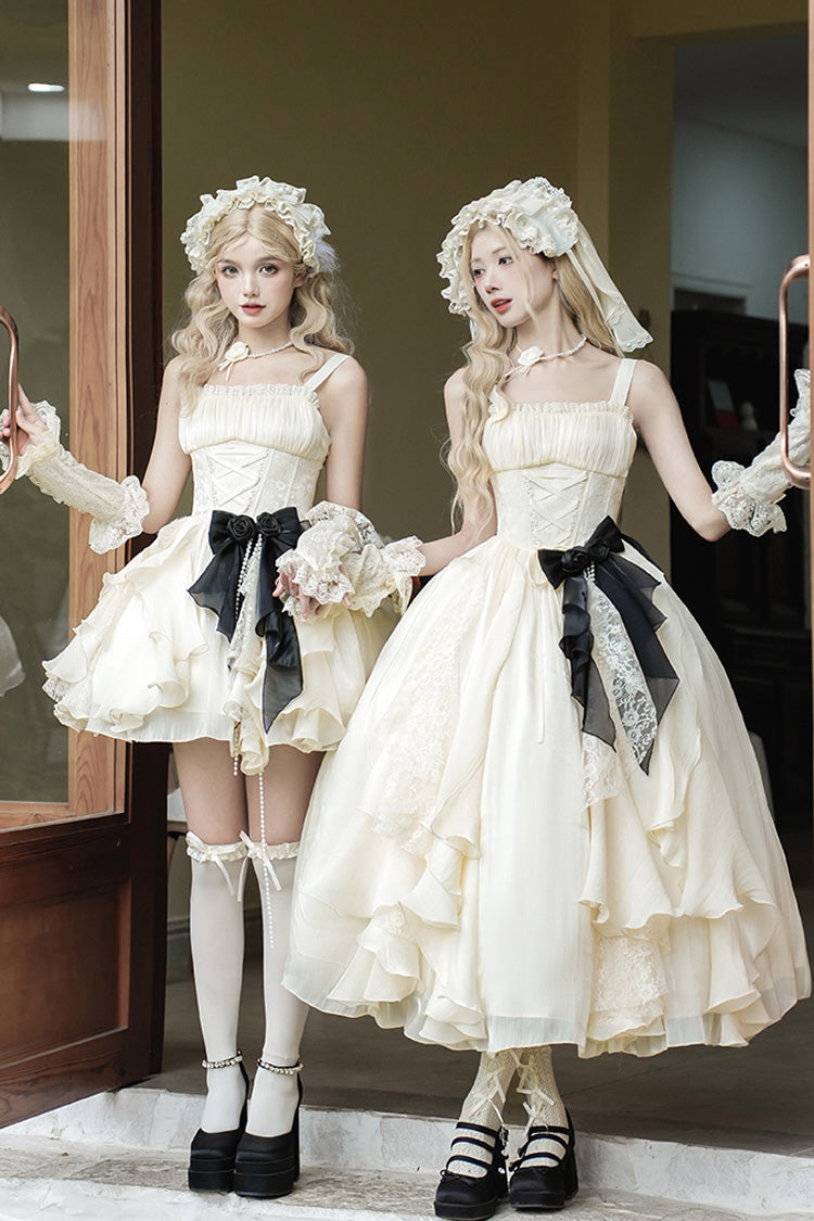 Ivory [Moonlight Variations] Robe Jsk Sweet Lolita sans manches à volants et lacets 