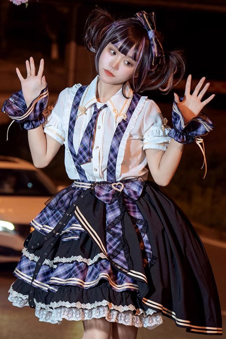 Multi-layer Print Ruffle Bowknot Sweet Lolita Skirt Set 3 Colors