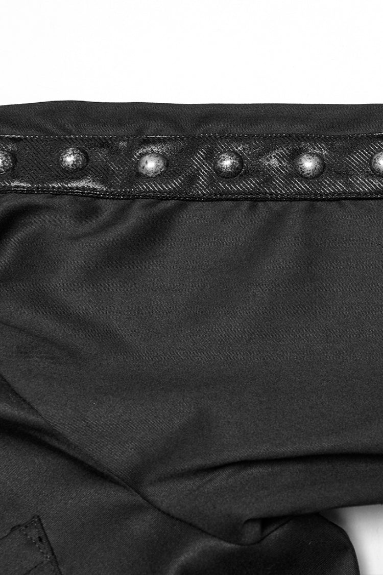 Black Lapel Collar Long Sleeves Stitching Pin Mesh Men's Punk Blouse