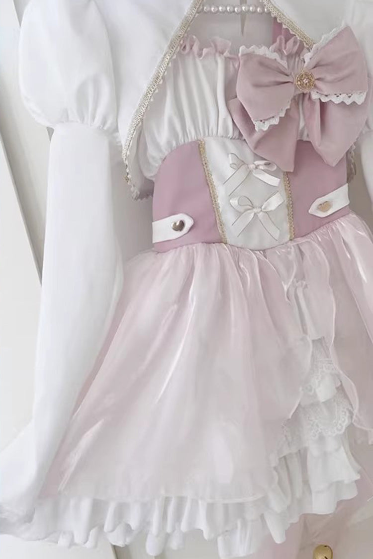 Pink/White [Magical Girl] Ruffle Cardigan Bowknot Sweet Princess Lolita Jsk Dress