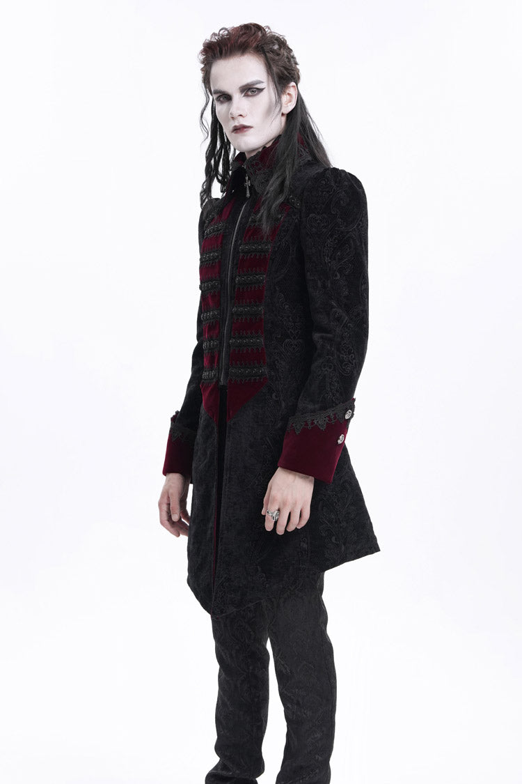 Schwarz/Rot Reverskragen Lange Ärmel Gehäkelte Gothic Herrenjacke