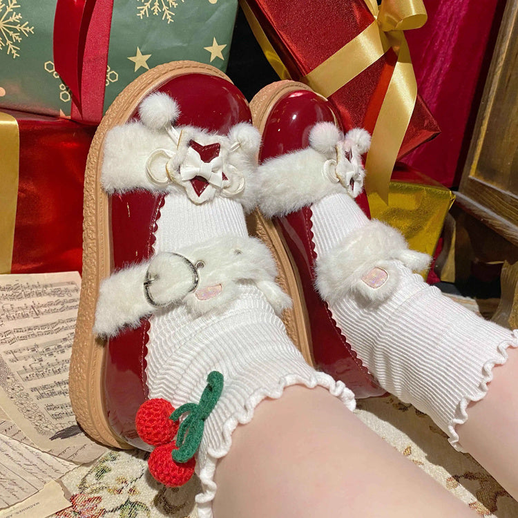 Star Bunny Ears Bowknot Furry Sweet Lolita Shoes 5 Colors