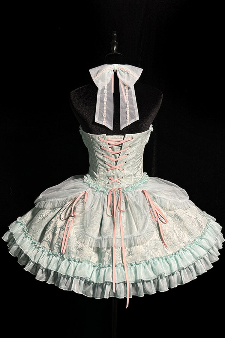 Green Cross Halterneck Ruffle Bowknot Lace Lace-Up Princess Sweet Lolita Dress