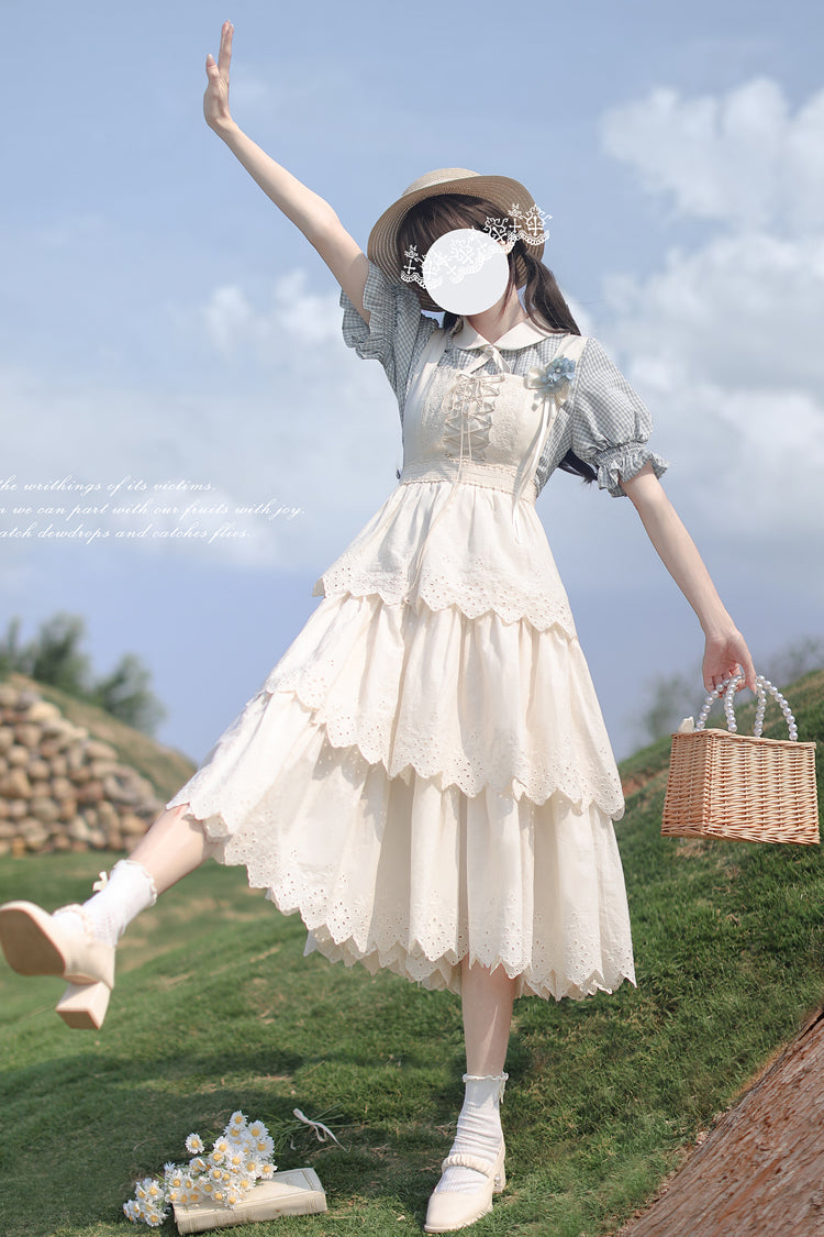 Ivory Sleeveless Triple-Layered Ruffle Lace-Up Sweet Elegant Lolita Jsk Dress