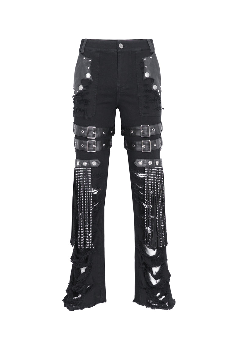 Black High Waisted Ripped Detachable Tassels  Men's Punk Pants