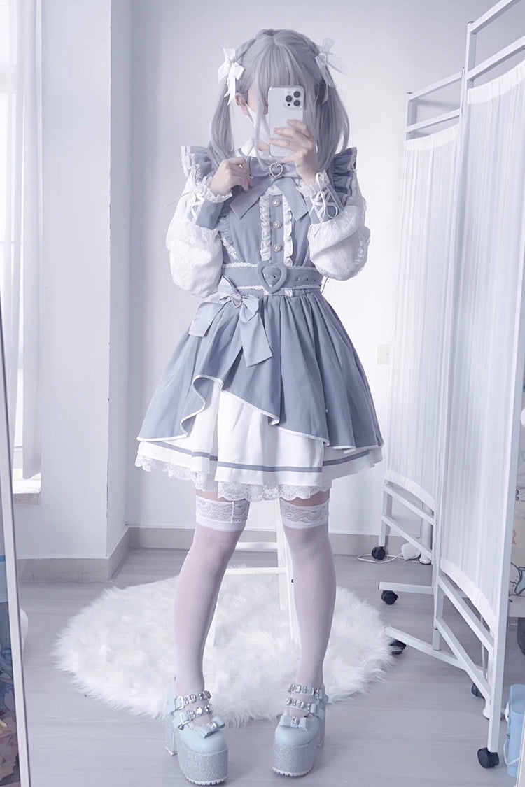 [Little Idol] Ruffle Bowknot Lace Irregular Asymmetric Jirai Kei Dress 6 Colors