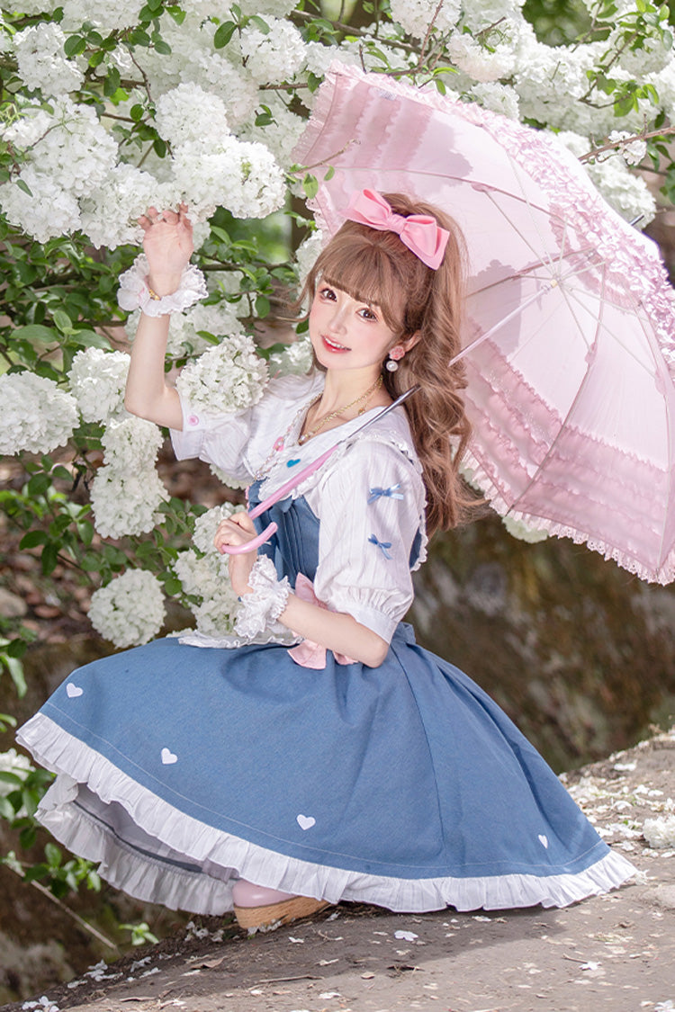 Blue [Cowboys Are Busy] Ruffle Bowknot Sweet Lolita Strap Dress