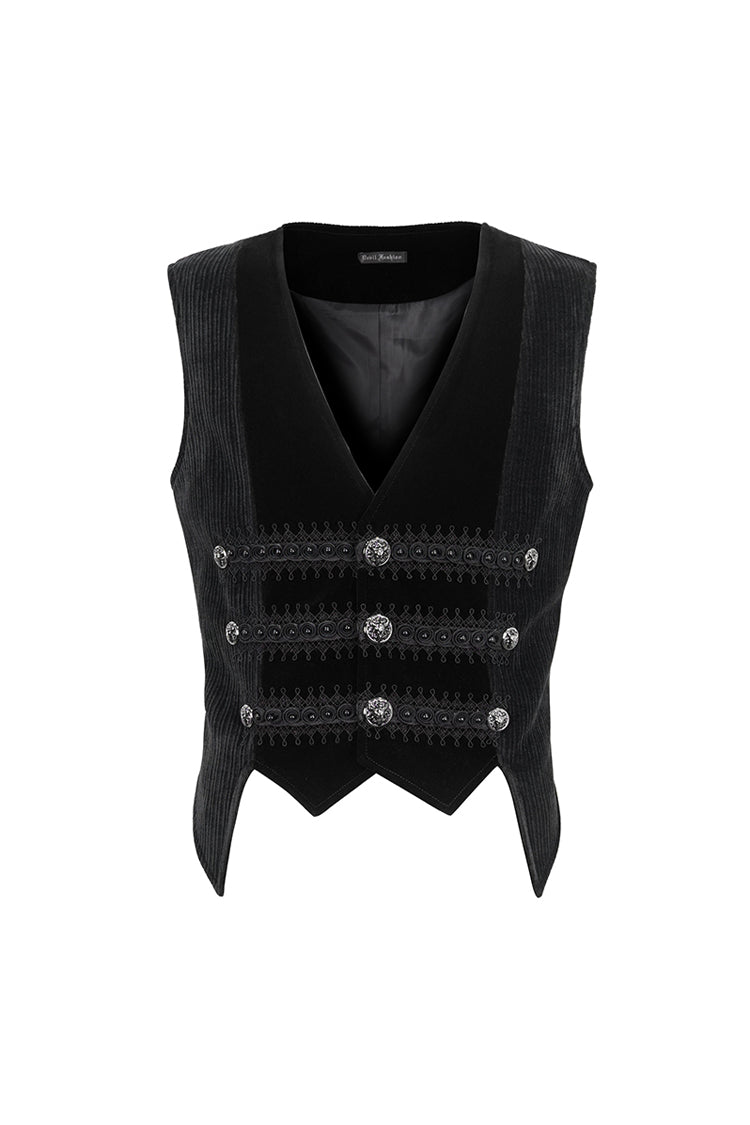 Black Velvet Irregular Splice Corduroy Men's Gothic Waistcoat