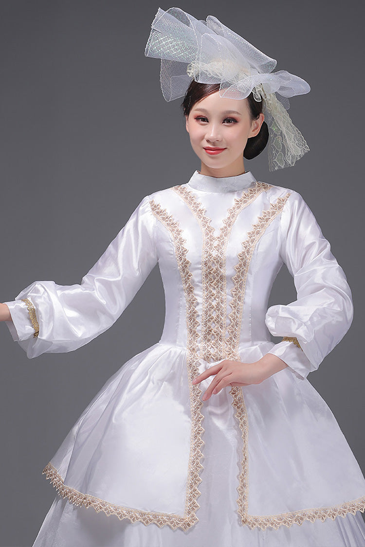 ホワイトヨーロッパコート長袖刺繍甘いヴィンテージビクトリア朝のドレス