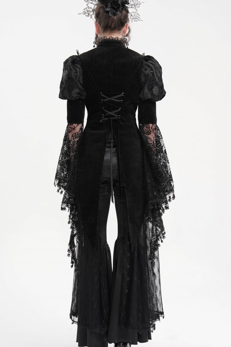 Black Long Sleeves Hollow Lace Tassels Women's Gothic Jacket