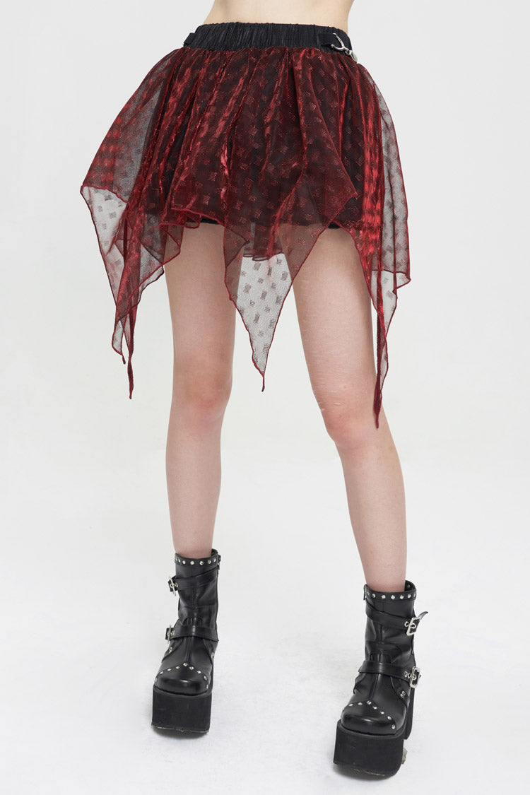 Red Bright Mesh Metal Buckle Decoration Playful And Cute Tutu Short Women's Punk Skirt