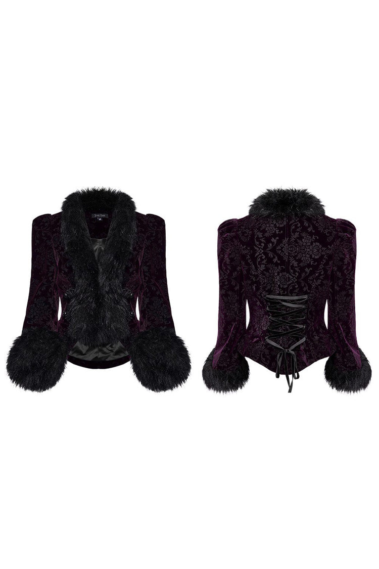Women's V Collar Long Sleeves Faux Fur Stitching Gothic Coat 4 Colors