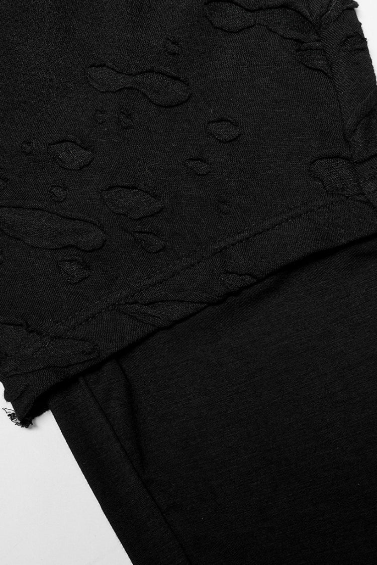 Black Ripped Men's Punk Sagging Pants with Straps