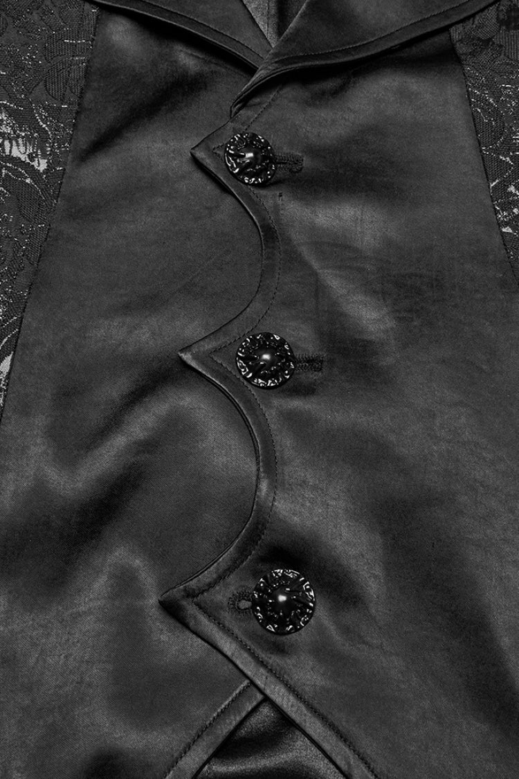 Black Lapel V Collar Long Sleeves Embroidery Men's Gothic Vest