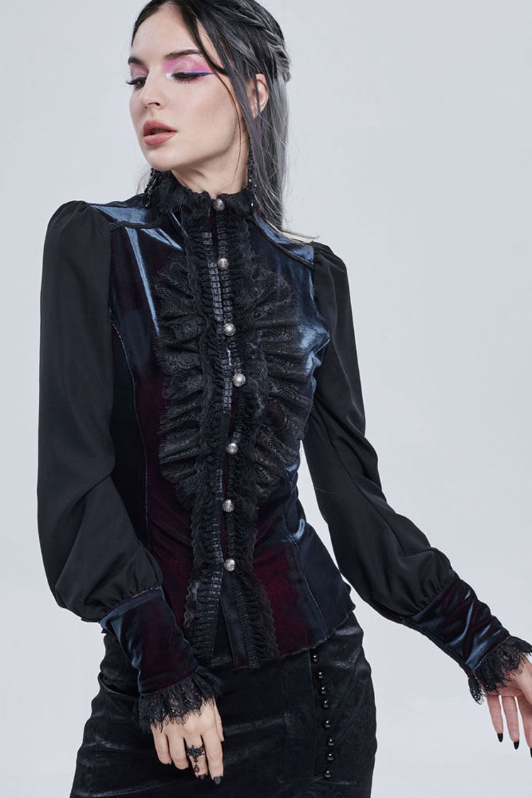 Black Gothic Turtleneck Three Dimensional Lace Lantern Sleeves Stitche LolitaInside