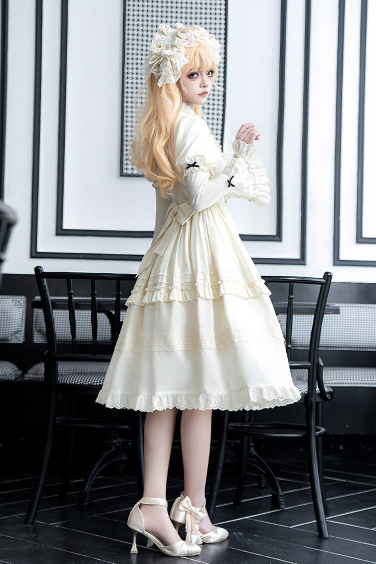 Ivory [Birch Appointment] Stand Collar Long Puff Sleeves Ruffle Bowknot Sweet Lolita Dress