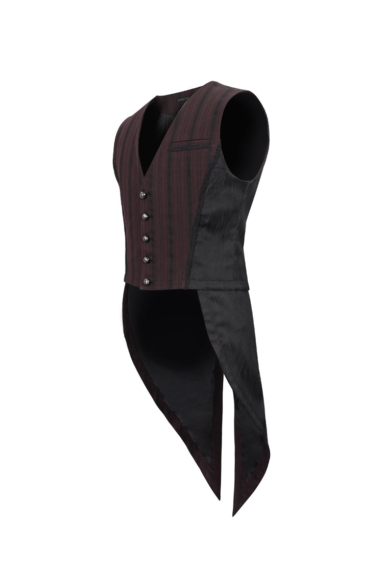 Red Retro Micro-Elastic Thick Stripe Stitching Three-Dimensional Texture Detachable Men's Punk Swallowtail Vest