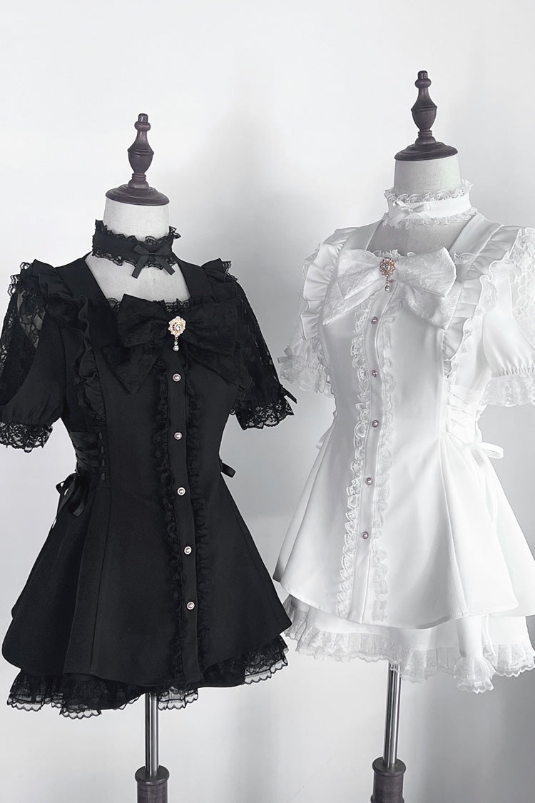 White [Waltz] Short Sleeves Ruffle Bowknot Gothic Jirai Kei Japanese Dress Set