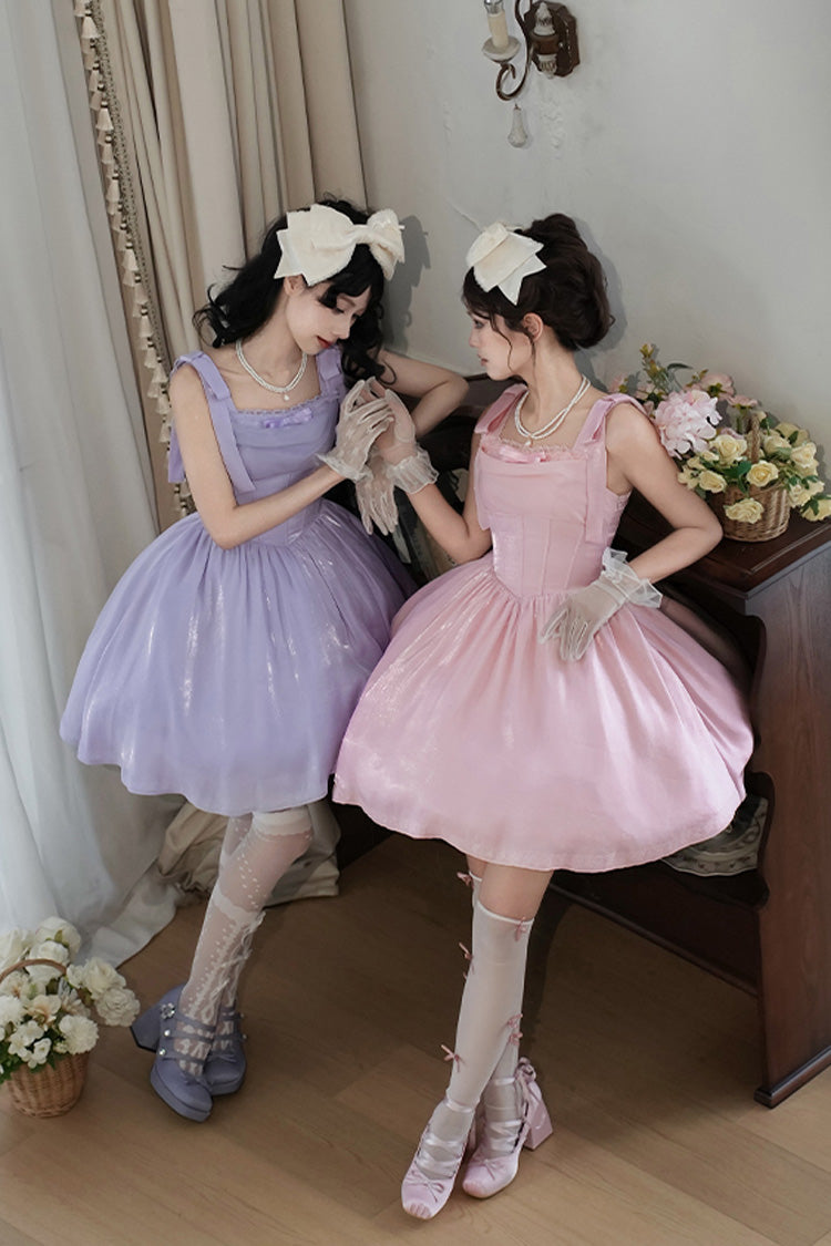 Robe Jsk Sweet Lolita sans manches avec nœud papillon et volants en os de poisson [Mer Mousseuse] rose 