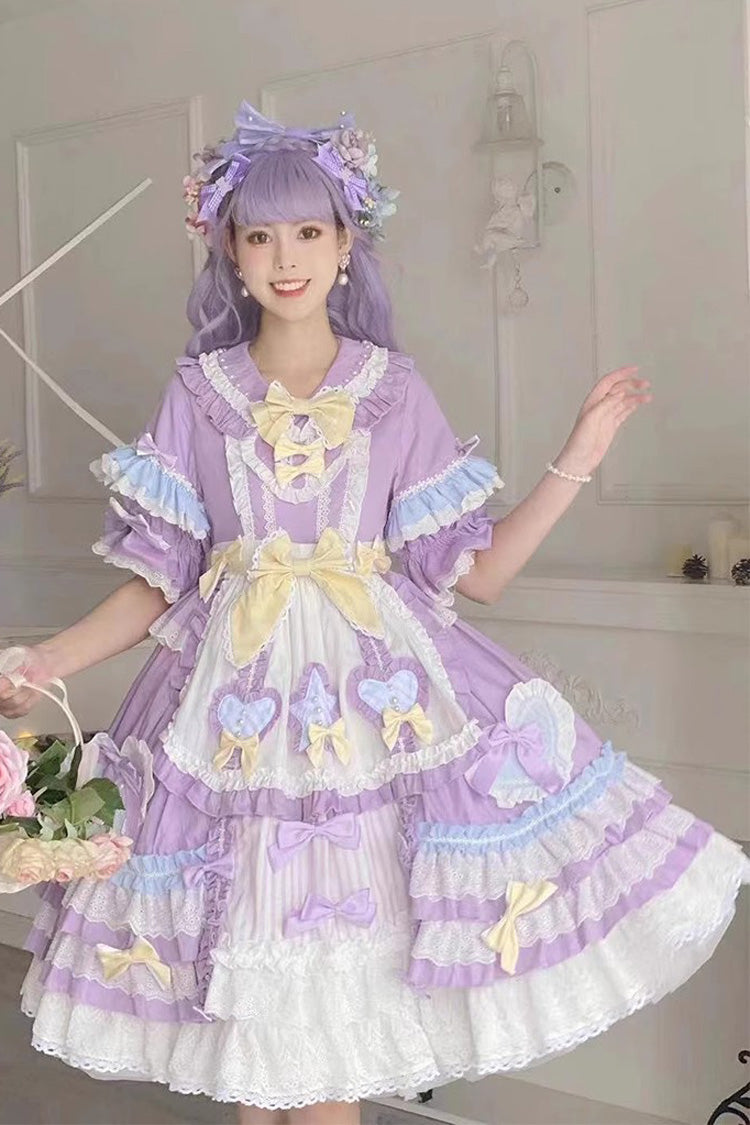 Purple Star Sugar Short Sleeves Multi-layer Ruffle Bowknot Sweet Lolita Dress