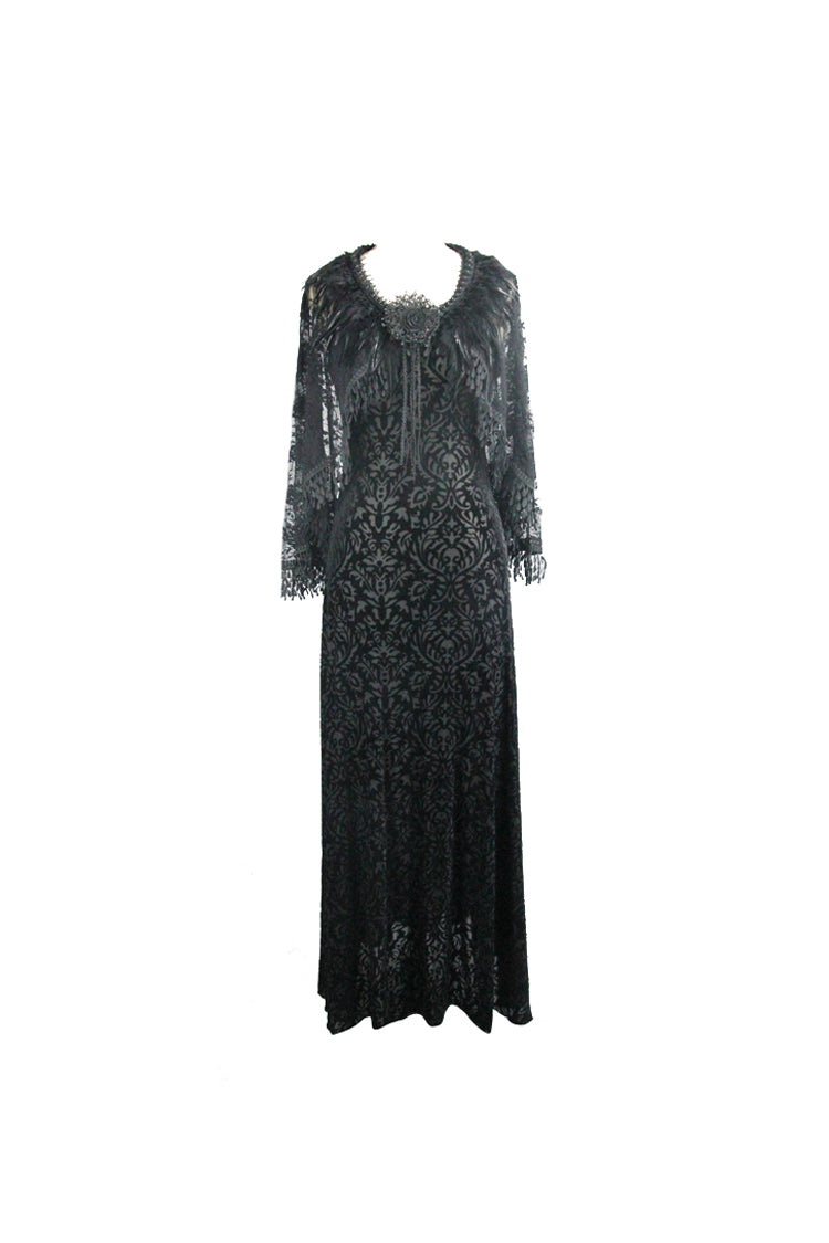 Black Lace Shawl Dark Pattern Velvet Women's Gothic Slip Dress