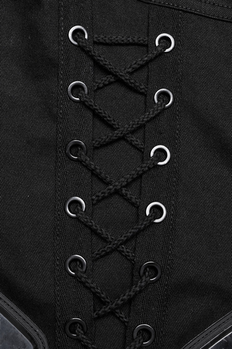 Black Lace-Up Strappy Big-pocket Women's Punk Leggings