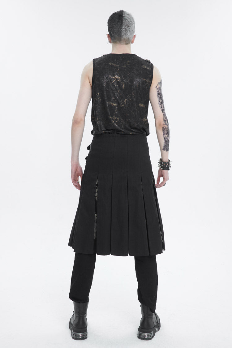 Black Tie-Dye Patchwork With Waist Bag Men's Gothic Skirt