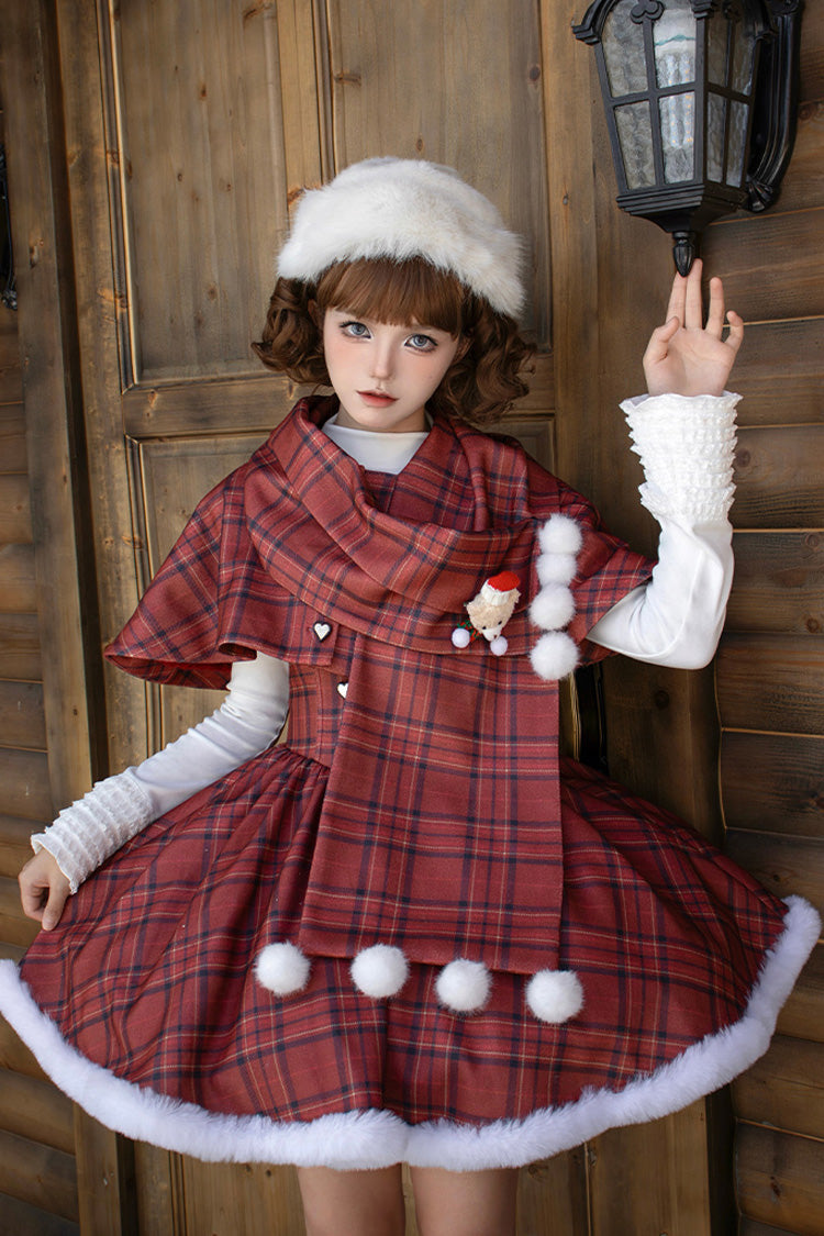 Red Striped Plaid Print Fall Winter Fishbone Sweet Corset Lolita Dress 2 Versions