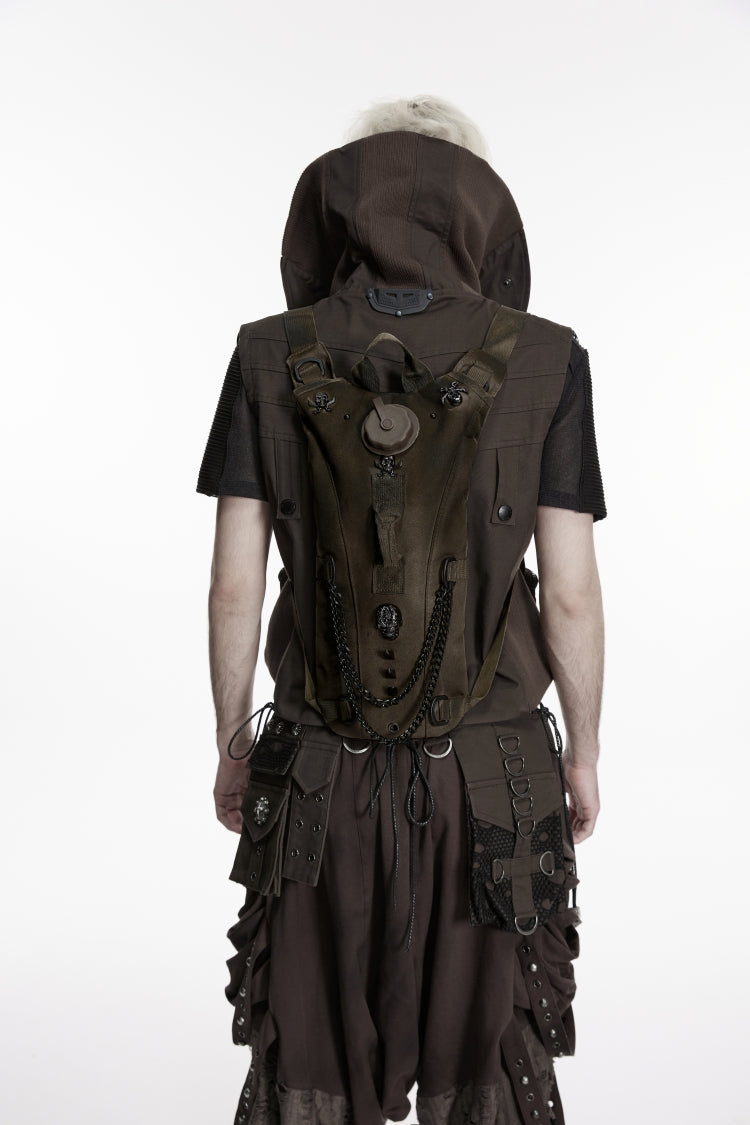 Brauner, mit Nieten, Schnallen und Ketten verzierter Herren-Punk-Rucksack