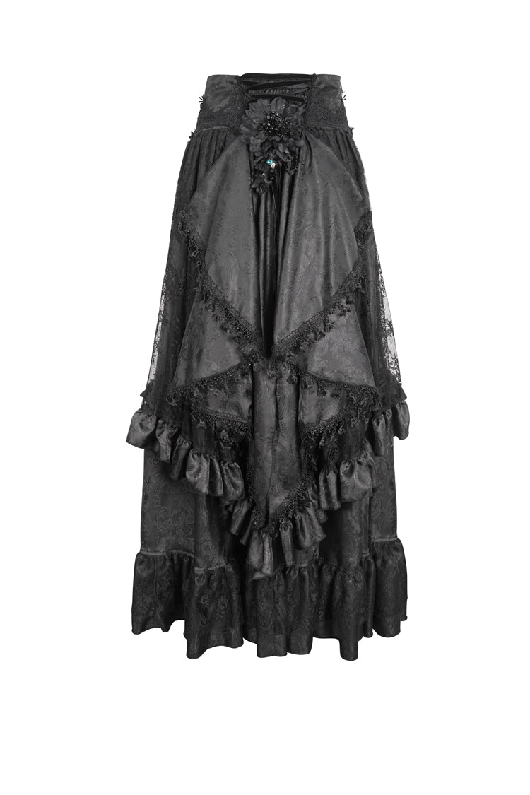 Black Ruffle Lace Drawstring Women's Gothic Skirt