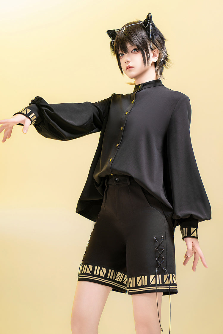 Black [Black Cat] Print Embroidery Ouji Gothic Vintage Prince Handsome Lolita Shorts